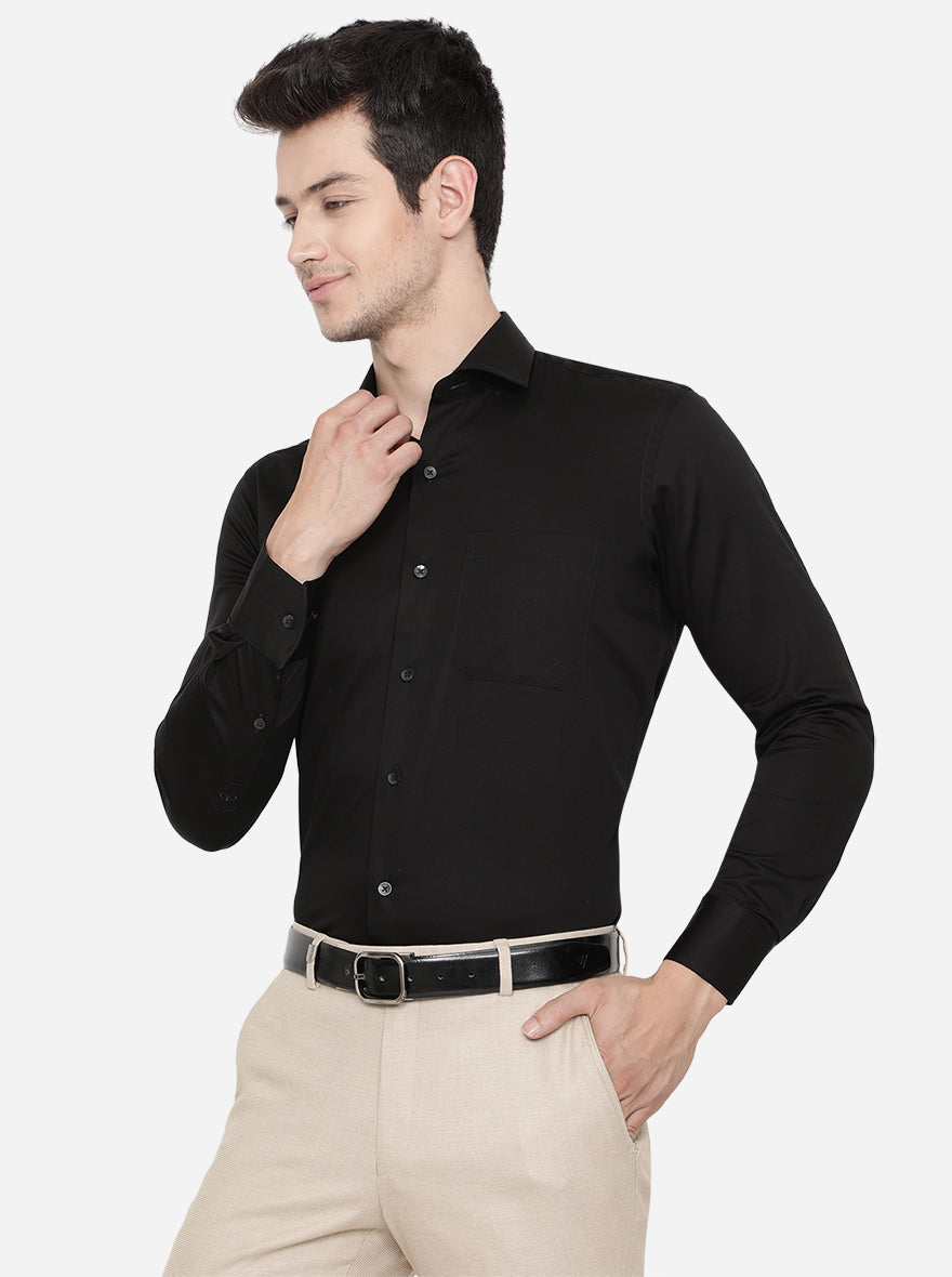 Black Solid Slim Fit Formal Shirt | Metal