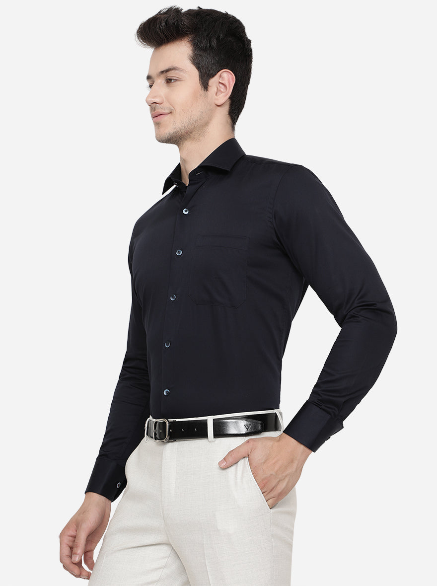 Dark Blue Solid Slim Fit Formal Shirt | Metal