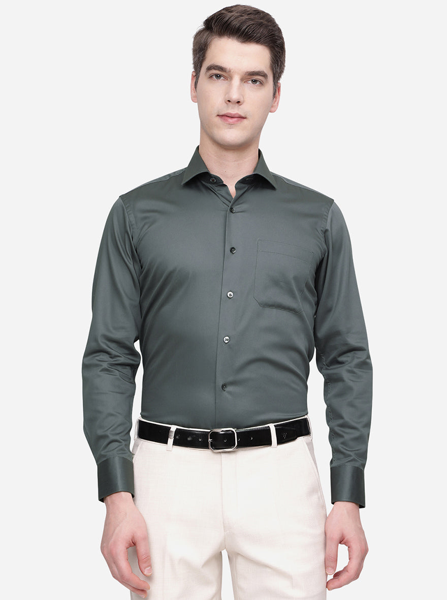 Dark Grey Solid Slim Fit Formal Shirt | Metal