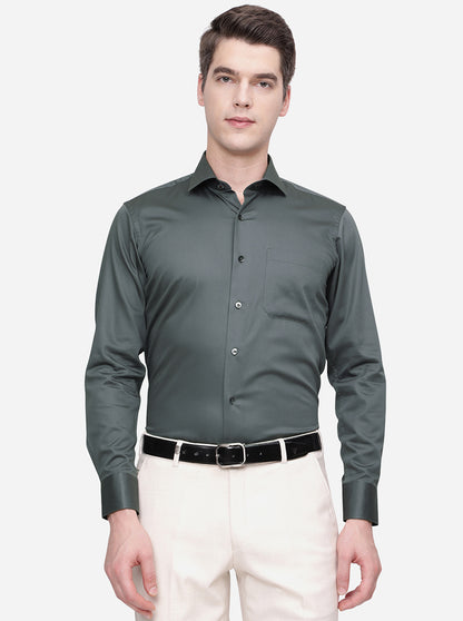 Dark Grey Solid Slim Fit Formal Shirt | Metal