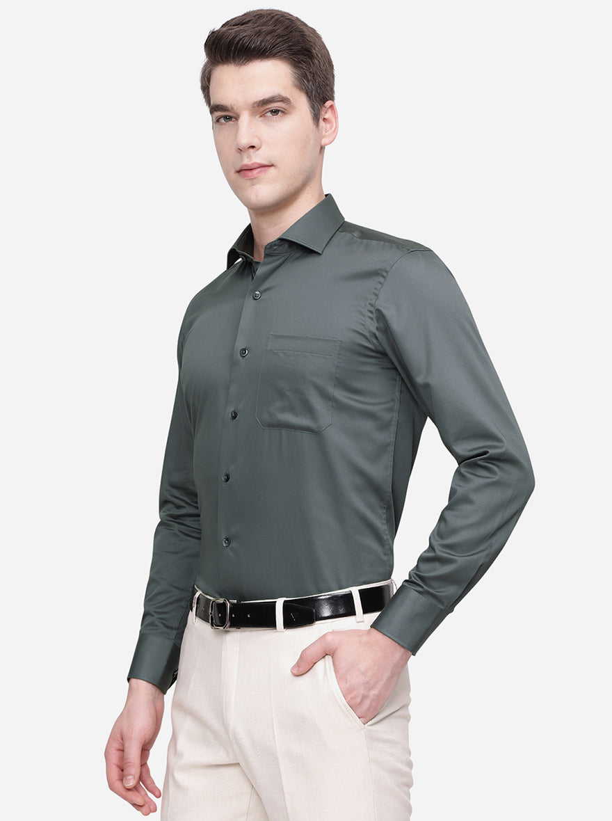 Dark Grey Solid Slim Fit Formal Shirt | Metal