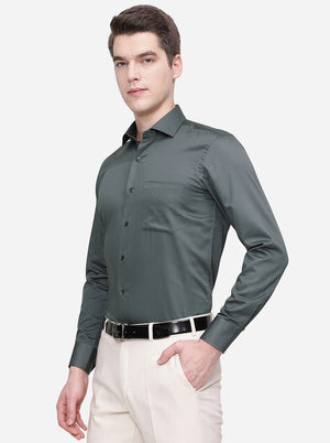 Dark Grey Solid Slim Fit Formal Shirt | Metal
