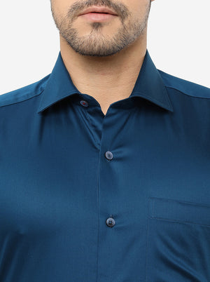 Royal Blue Solid Slim Fit Formal Shirt | Metal