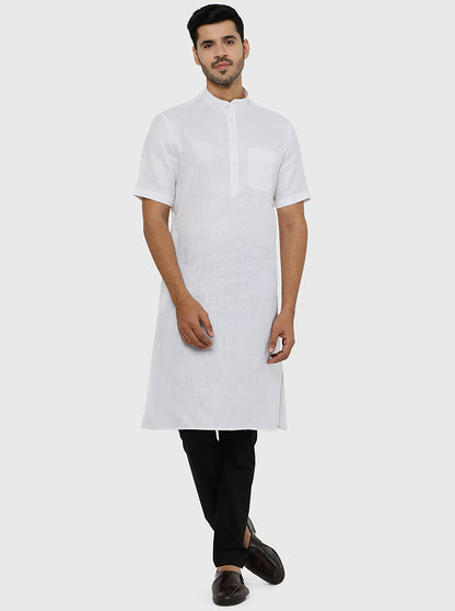 White Self Textured Regular Fit Modi Kurta | JadeBlue