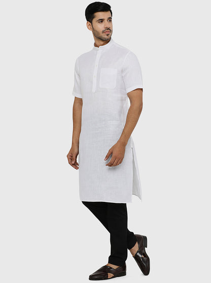 White Self Textured Regular Fit Modi Kurta | JadeBlue