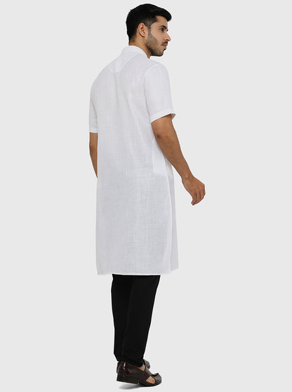 White Self Textured Regular Fit Modi Kurta | JadeBlue