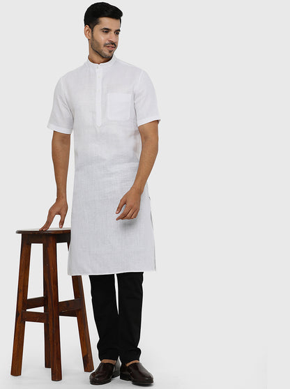 White Self Textured Regular Fit Modi Kurta | JadeBlue