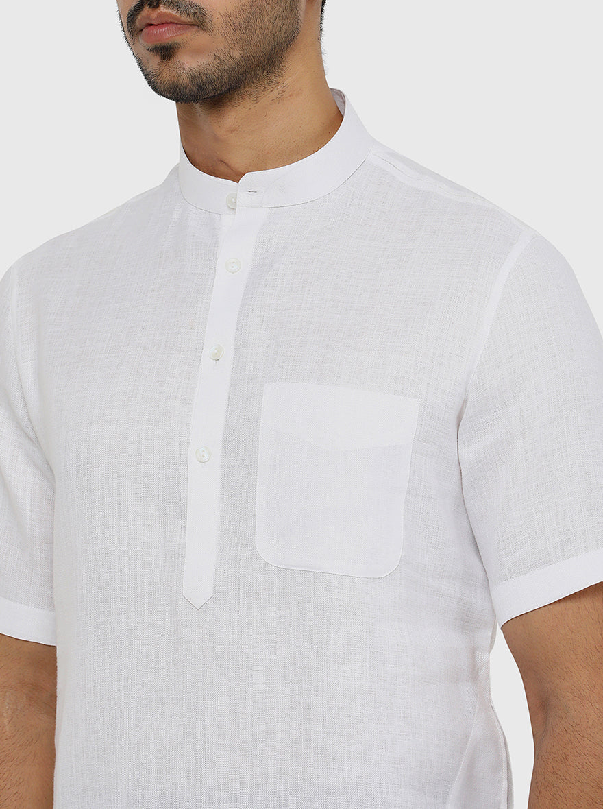 White Self Textured Regular Fit Modi Kurta | JadeBlue