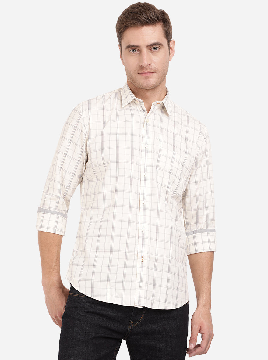 White Checked Slim Fit Casual Shirt | Greenfibre