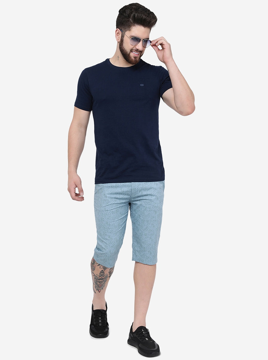 Buy JadeBlue Men Printed Light Green Cotton Slim Fit Capri Shorts online