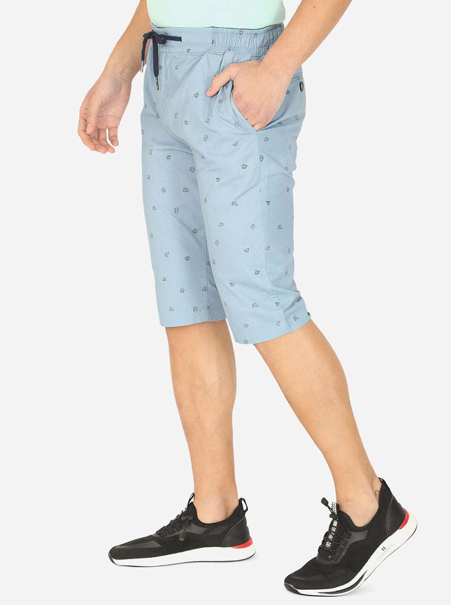 Sky Blue Printed Regular Fit Capri | JadeBlue