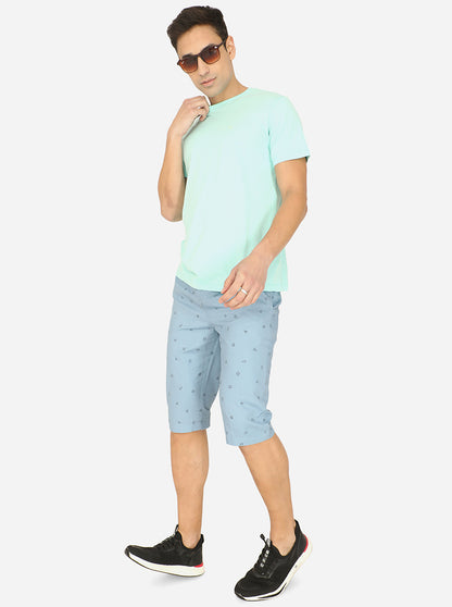 Sky Blue Printed Regular Fit Capri | JadeBlue
