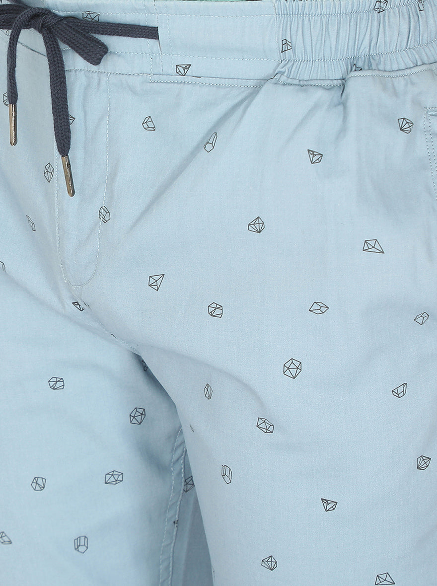 Sky Blue Printed Regular Fit Capri | JadeBlue