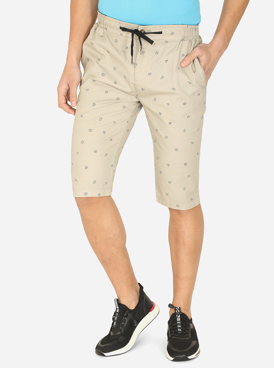 Beige Printed Regular Fit Capri | JadeBlue