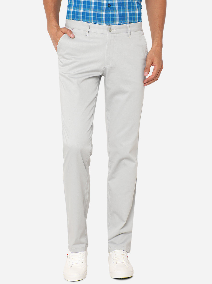 Stone Grey Printed Slim Fit Casual Trouser | Greenfibre