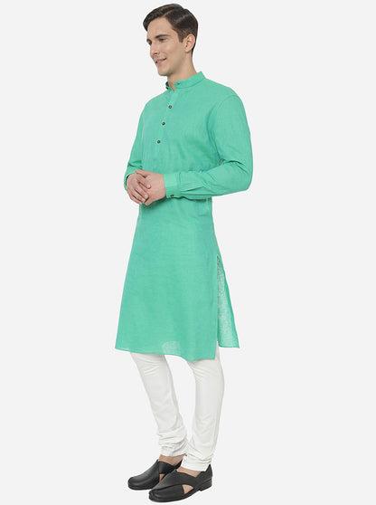 Aqua Green Solid Regular Fit Modi Kurta | JadeBlue