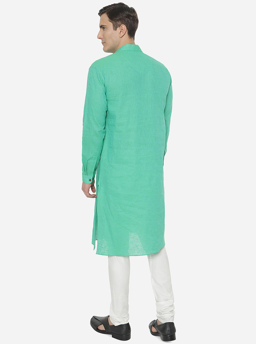 Aqua Green Solid Regular Fit Modi Kurta | JadeBlue
