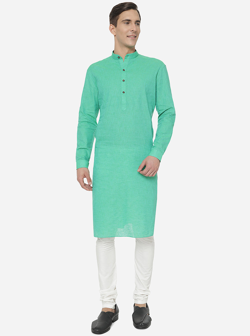 Aqua Green Solid Regular Fit Modi Kurta | JadeBlue