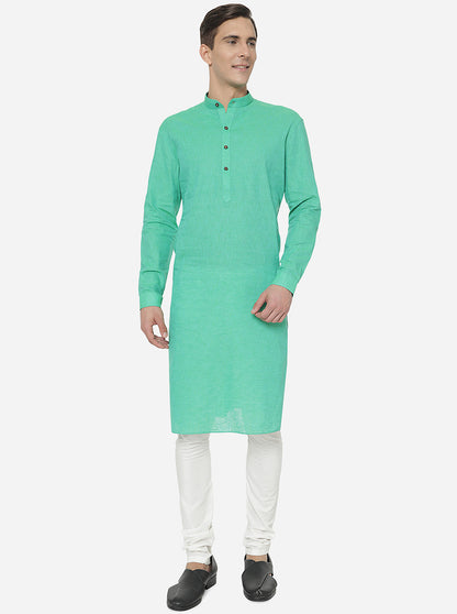 Aqua Green Solid Regular Fit Modi Kurta | JadeBlue