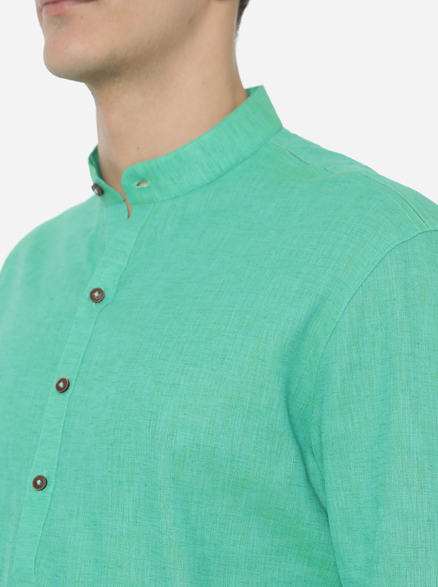 Aqua Green Solid Regular Fit Modi Kurta | JadeBlue