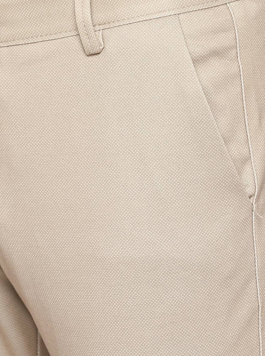 Almond Cream Solid Venice Fit Casual Trouser | JadeBlue