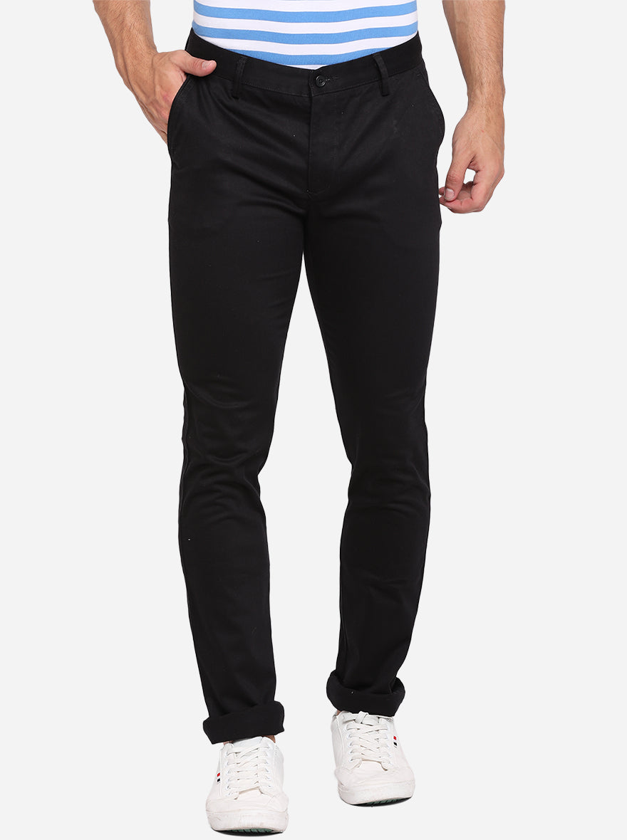 Black Solid Super Slim Fit Casual Trouser | Greenfibre
