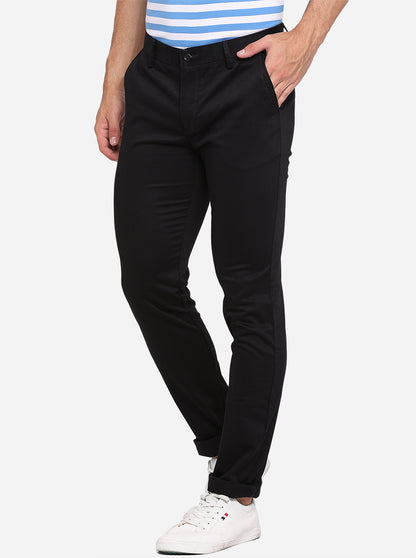 Black Solid Super Slim Fit Casual Trouser | Greenfibre