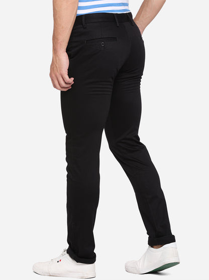 Black Solid Super Slim Fit Casual Trouser | Greenfibre