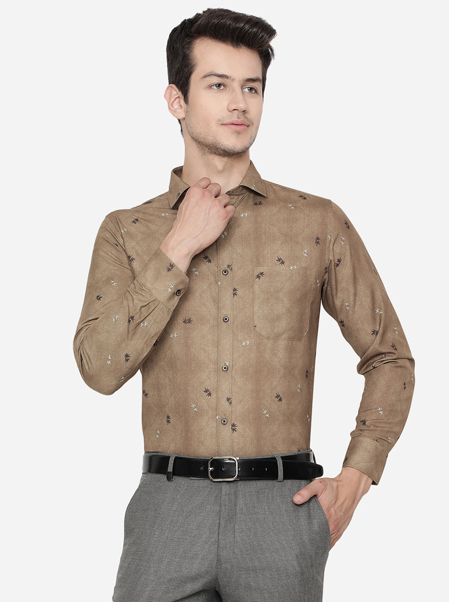 Brown Printed Slim Fit Party Wear Shirt | Greenfibre