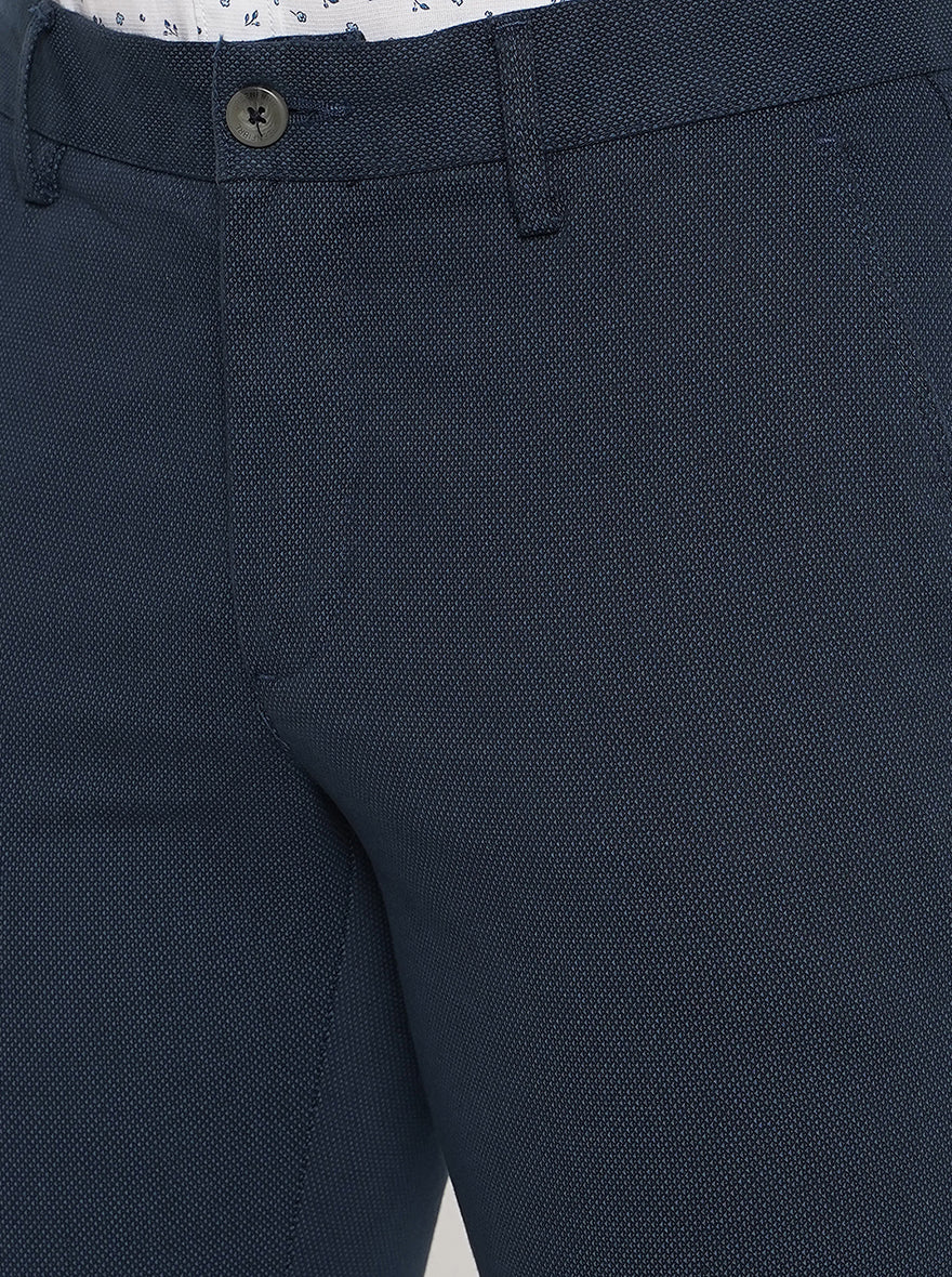 Navy Blue Solid Super Slim Fit Casual Trouser | Greenfibre