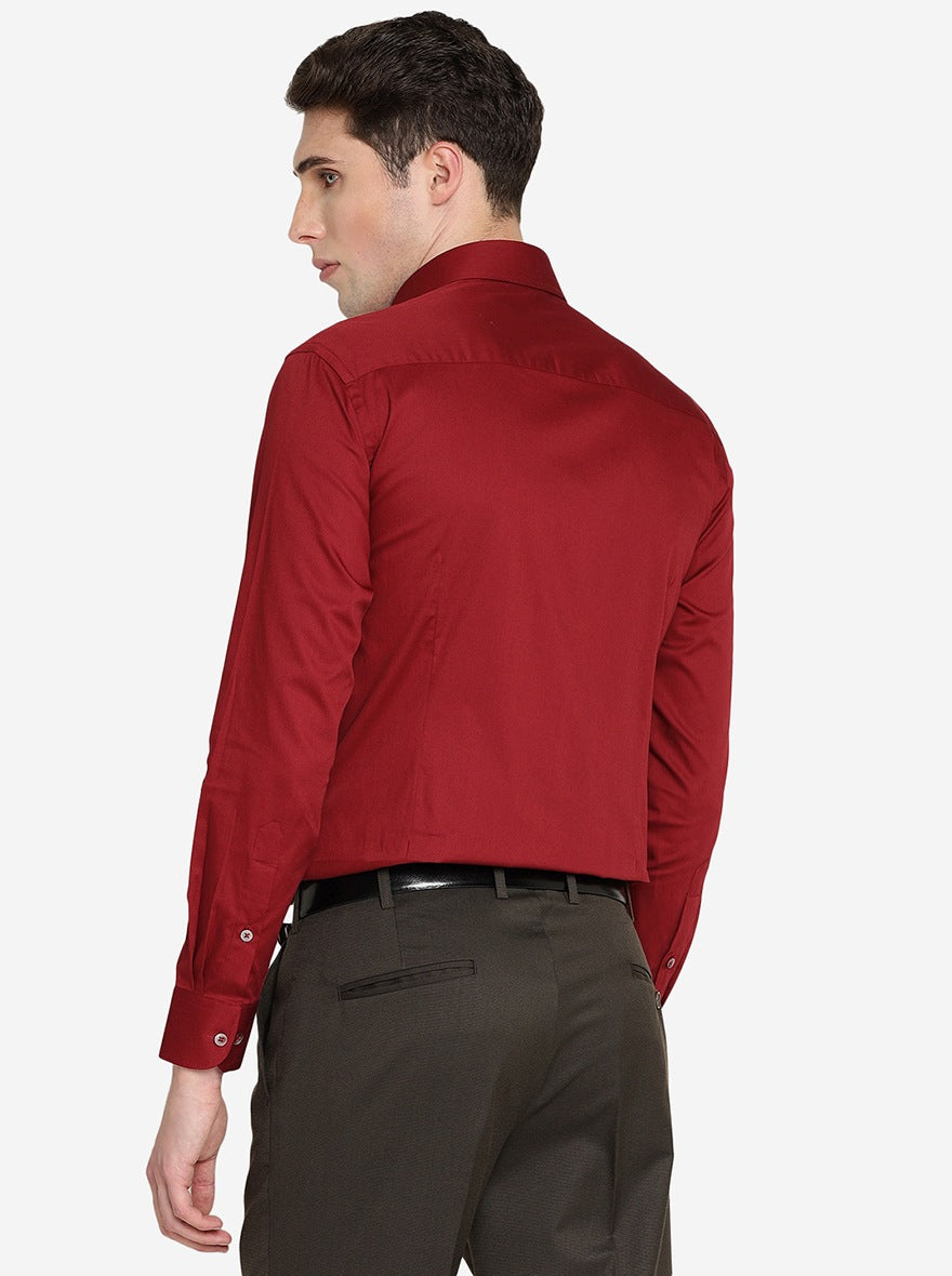 Maroon Solid Slim Fit Formal Shirt | Metal