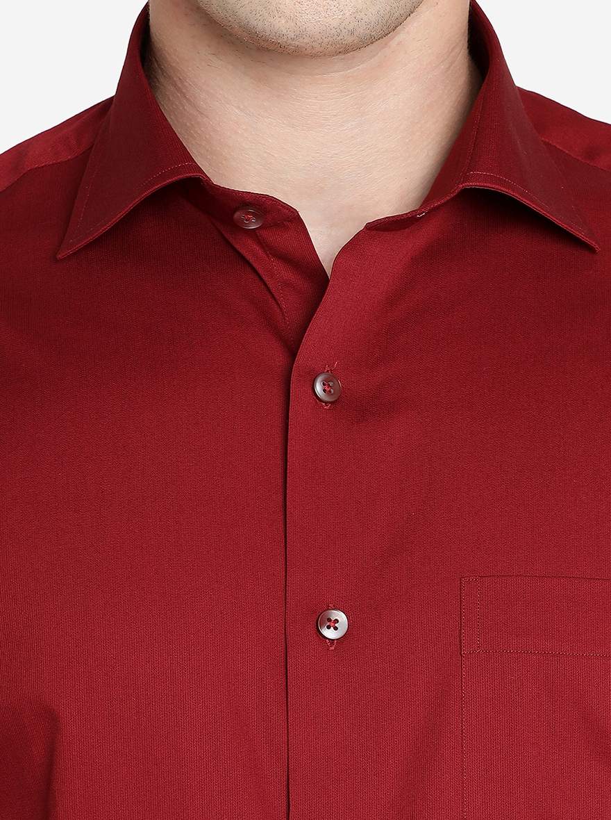 Maroon Solid Slim Fit Formal Shirt | Metal