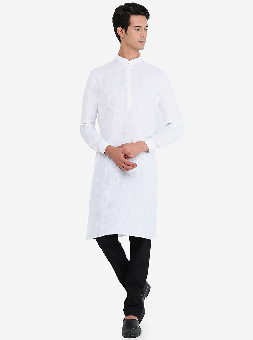 Ice White Self Textured Modi Kurta | JadeBlue