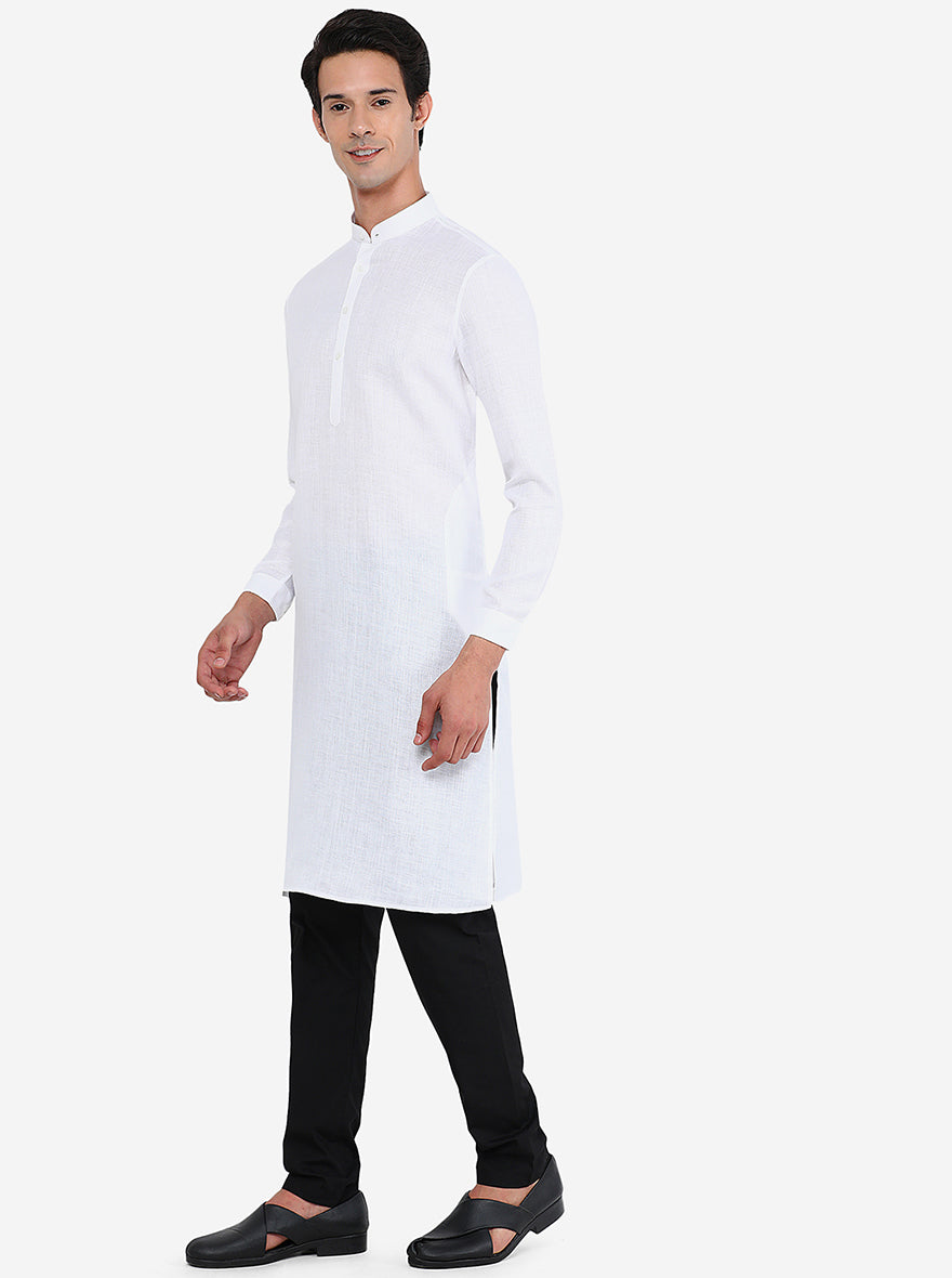 Ice White Self Textured Modi Kurta | JadeBlue