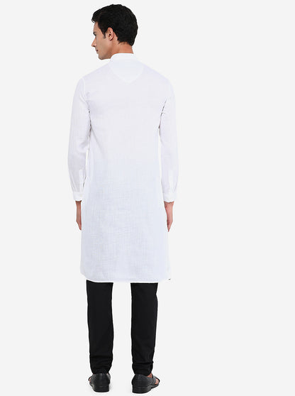 Ice White Self Textured Modi Kurta | JadeBlue