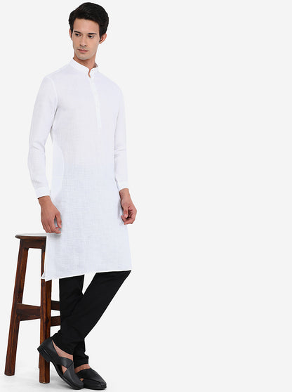 Ice White Self Textured Modi Kurta | JadeBlue