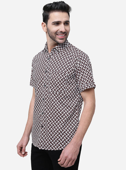Black Printed Slim Fit Semi Casual Shirt | Greenfibre