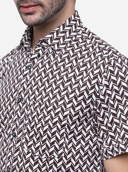 Black Printed Slim Fit Semi Casual Shirt | Greenfibre