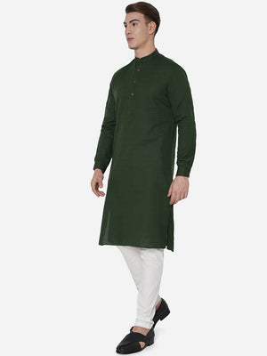 Dark Green Self Textured Regular Fit Modi Kurta | JadeBlue