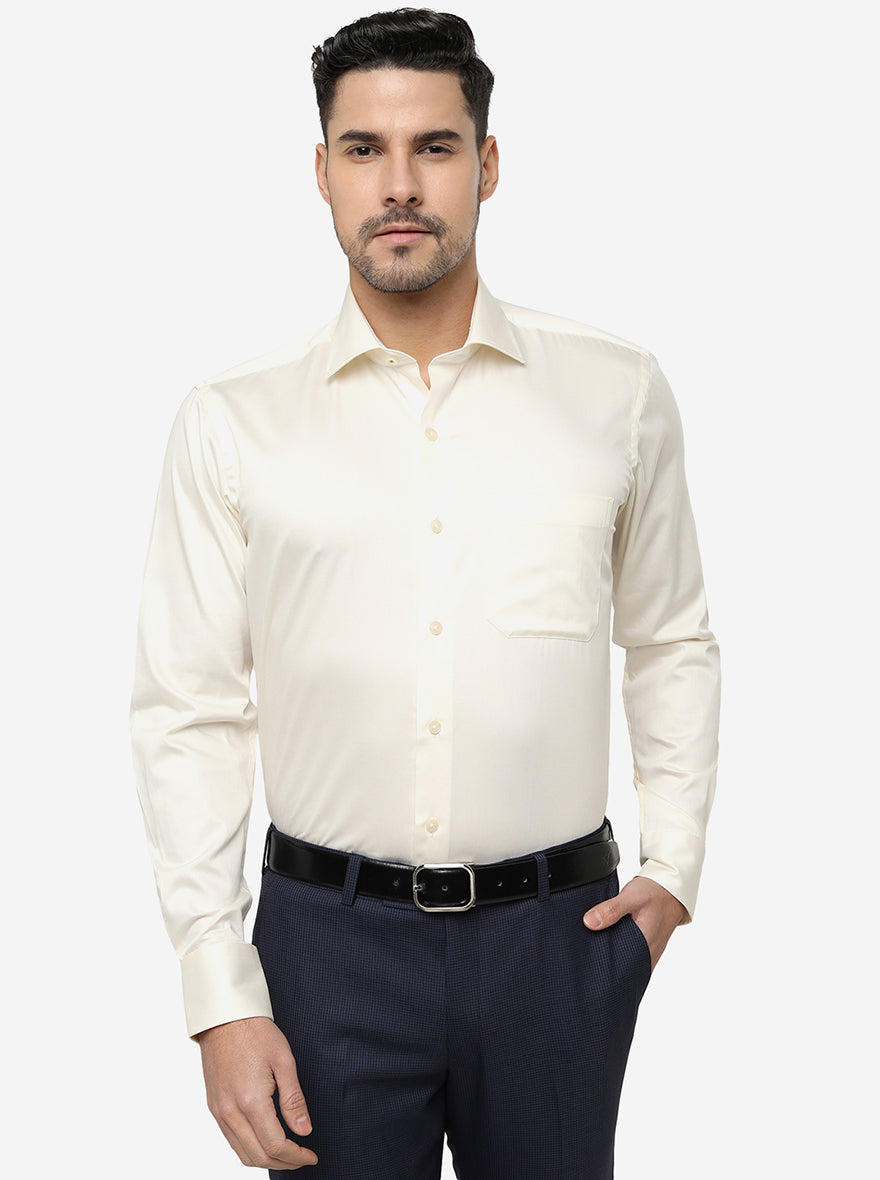 Cream Solid Slim Fit Formal Shirt | Metal