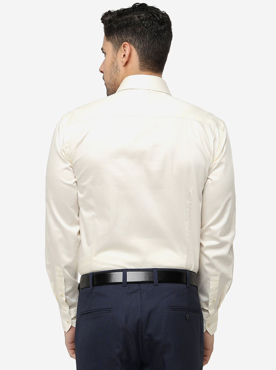 Cream Solid Slim Fit Formal Shirt | Metal
