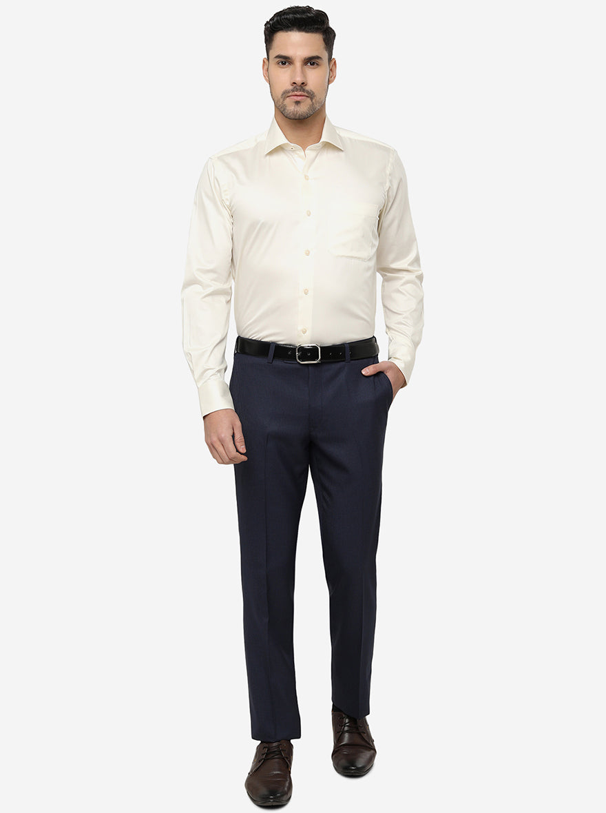 Cream Solid Slim Fit Formal Shirt | Metal