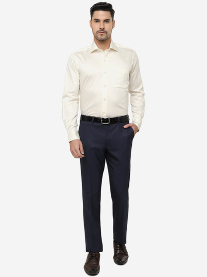 Cream Solid Slim Fit Formal Shirt | Metal