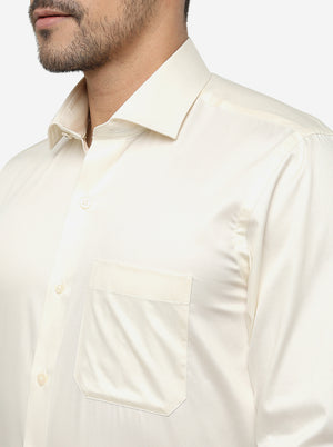 Cream Solid Slim Fit Formal Shirt | Metal