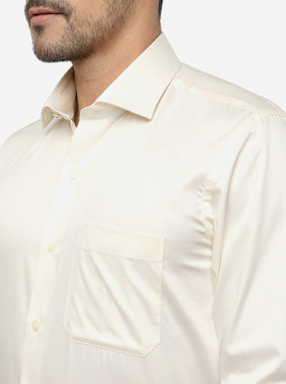 Cream Solid Slim Fit Formal Shirt | Metal
