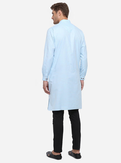 Ice Blue Self Design Regular Fit Modi Kurta | JadeBlue