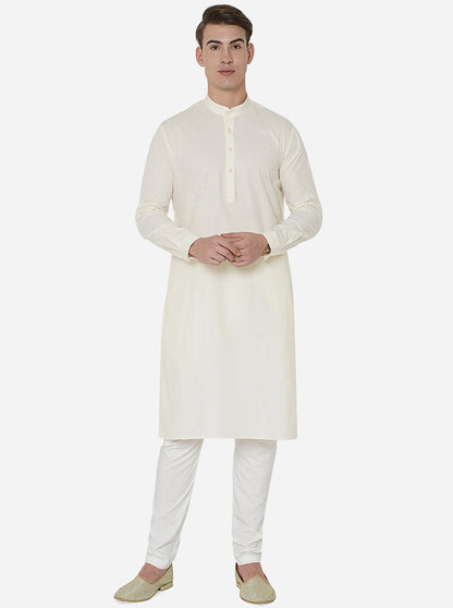 Cream Self Textured Regular Fit Modi Kurta | JadeBlue