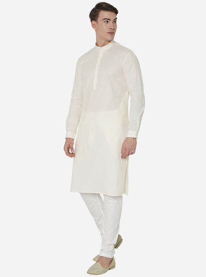 Cream Self Textured Regular Fit Modi Kurta | JadeBlue