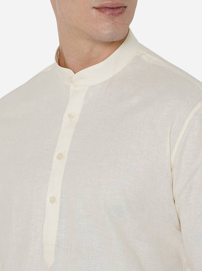 Cream Self Textured Regular Fit Modi Kurta | JadeBlue