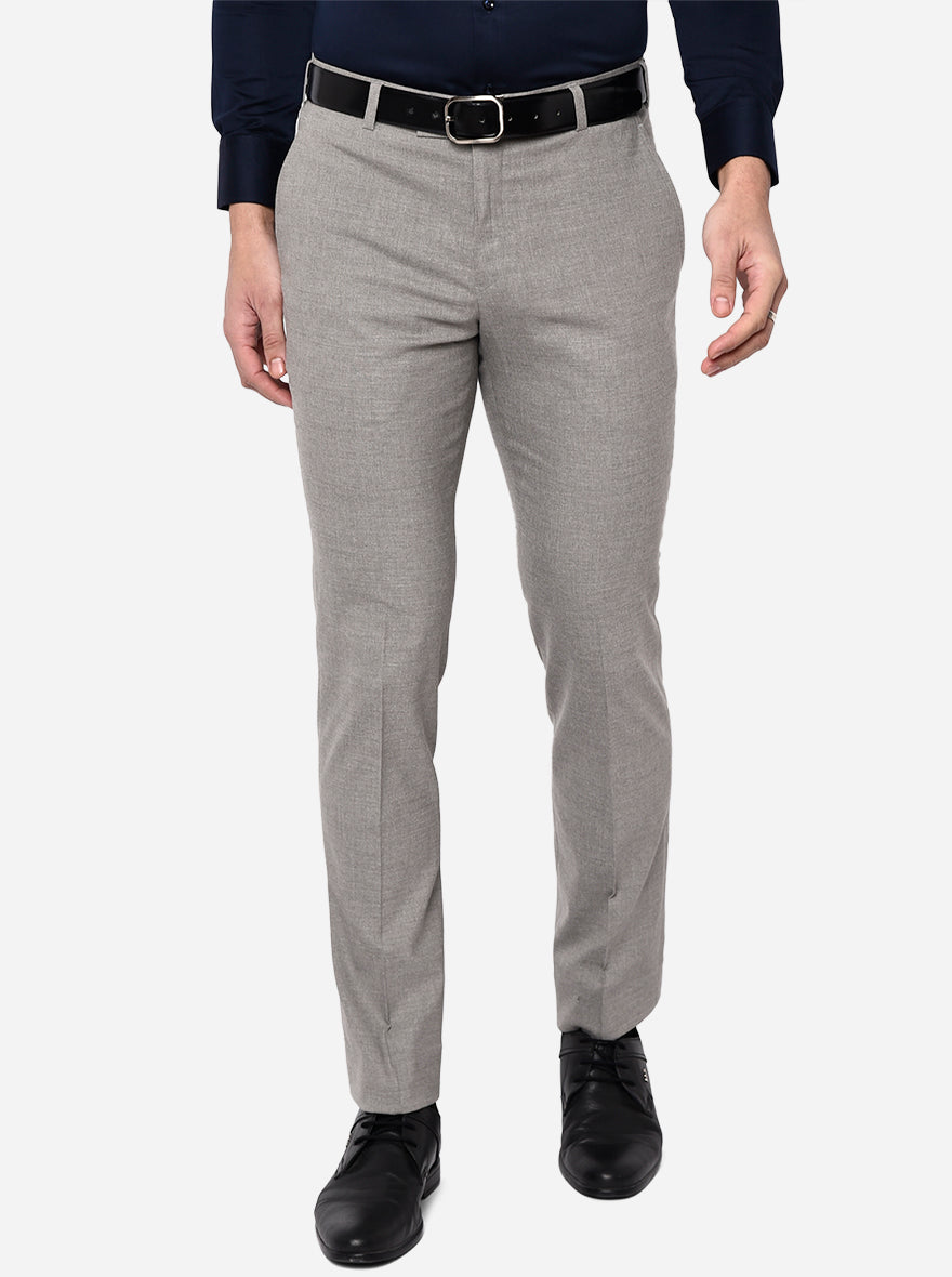 Light Grey Solid Slim Fit Formal Trouser | Greenfibre